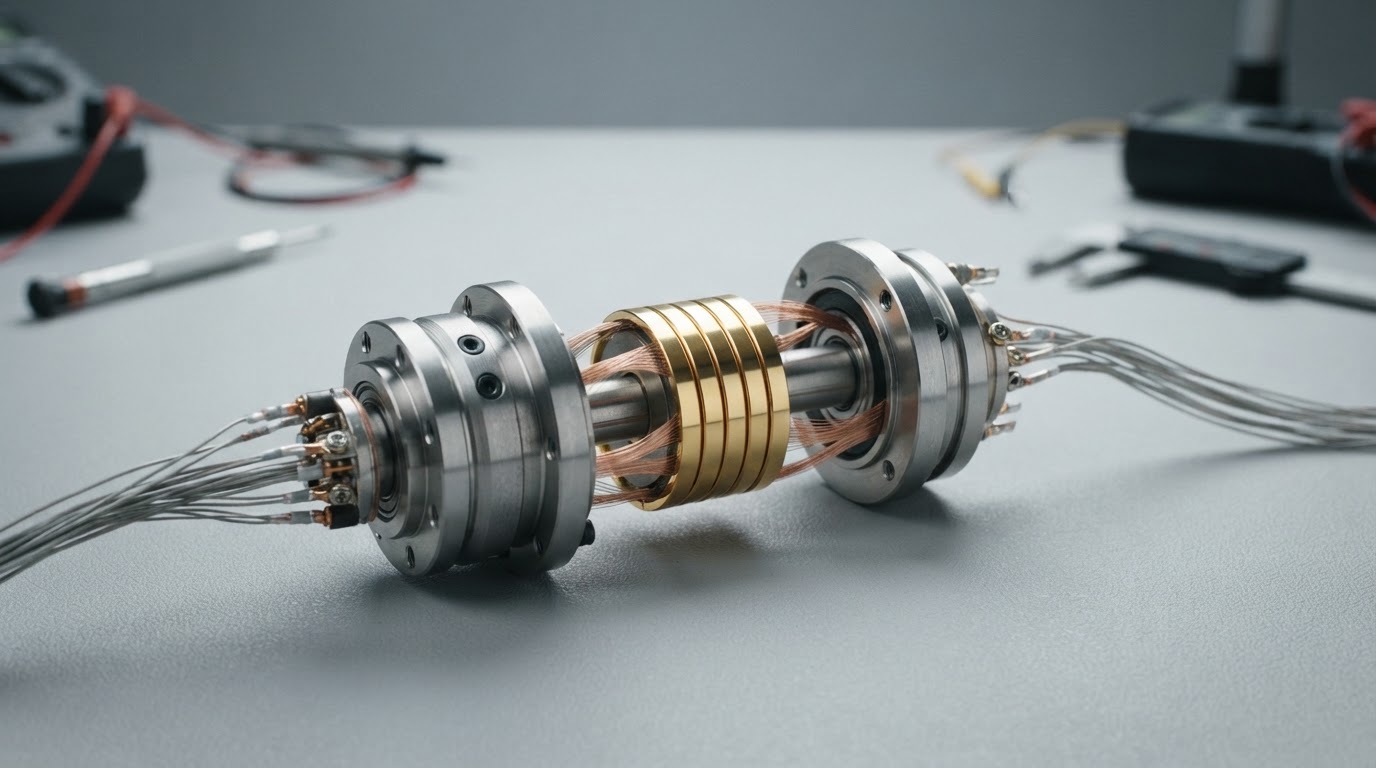 Precision slip ring assembly with gold contact rings and copper brush fibers